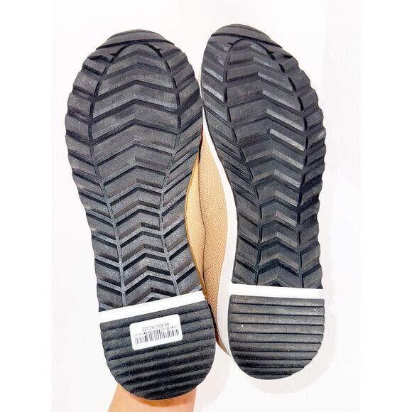 Womens Sport Mesh Knit Sneaker Beige 7.5/38 Tan Walking Sock Shoes Casual No Tie - Picture 6 of 11